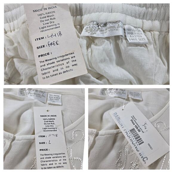 VTG Raiment Fashions NY 2 Pc Maxi Skirt Top Set Sz L White Embroider Fairy Boho - Picture 11 of 16